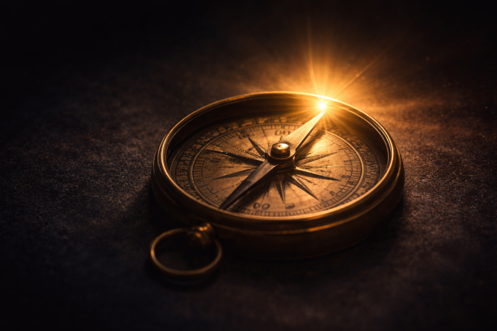 Brújula dorada simbolizando la guía espiritual y el propósito de vida