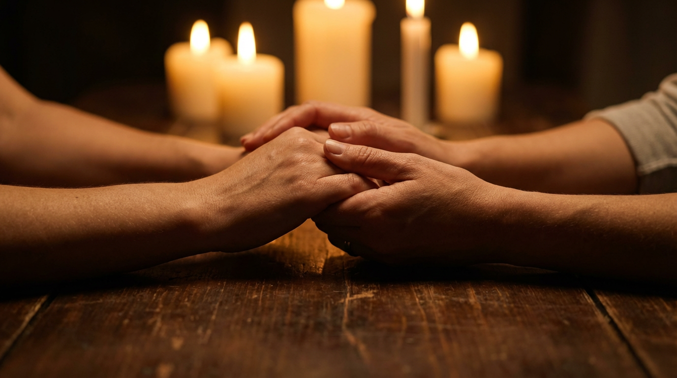 Manos entrelazadas en señal de apoyo para dejar el alcohol mediante hipnosis en Barcelona