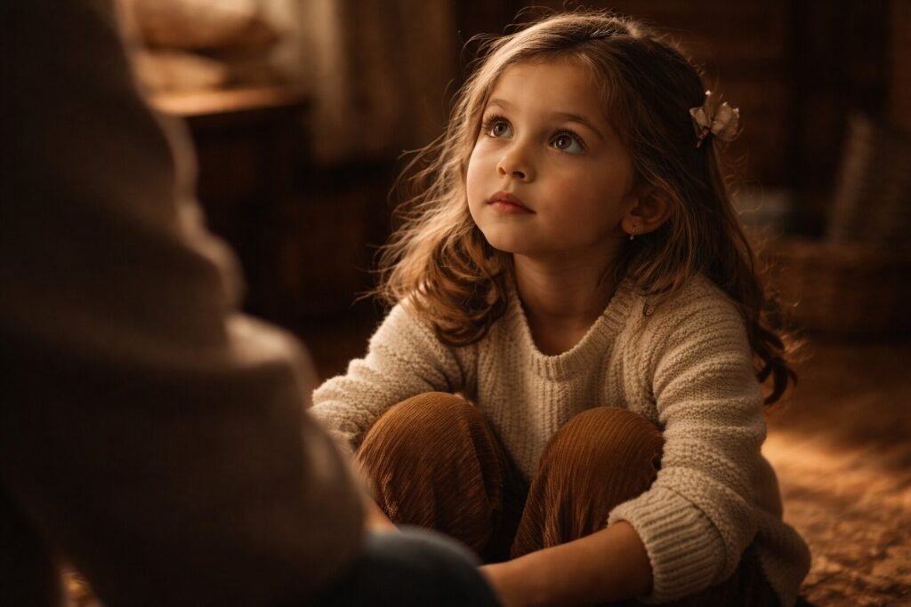 Niña absorbiendo creencias sobre el dinero en la infancia estado theta subconsciente