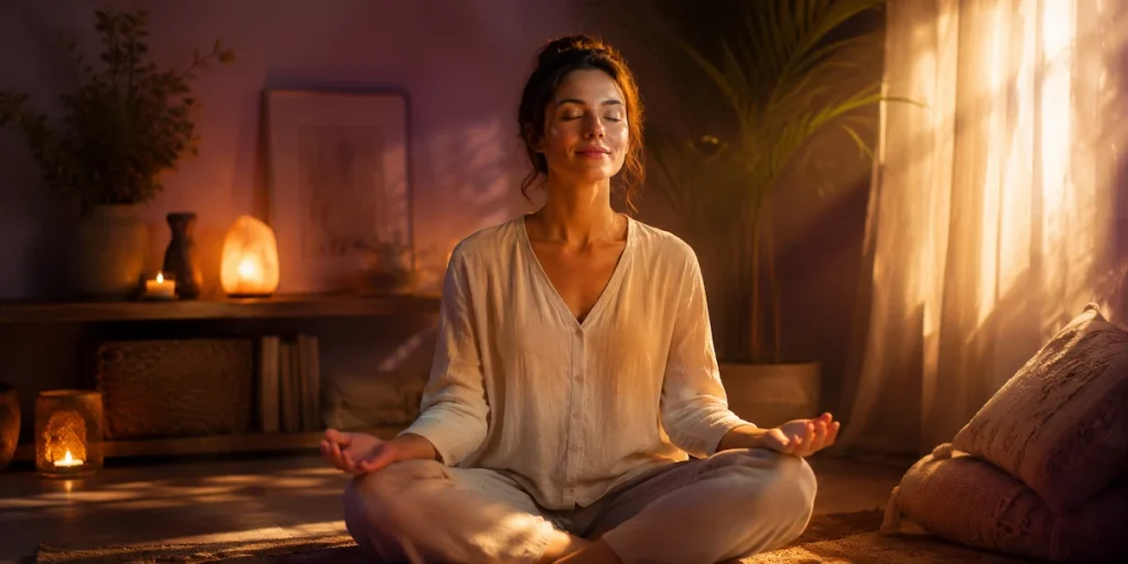 mujer meditando sanando duelo sesión espiritual